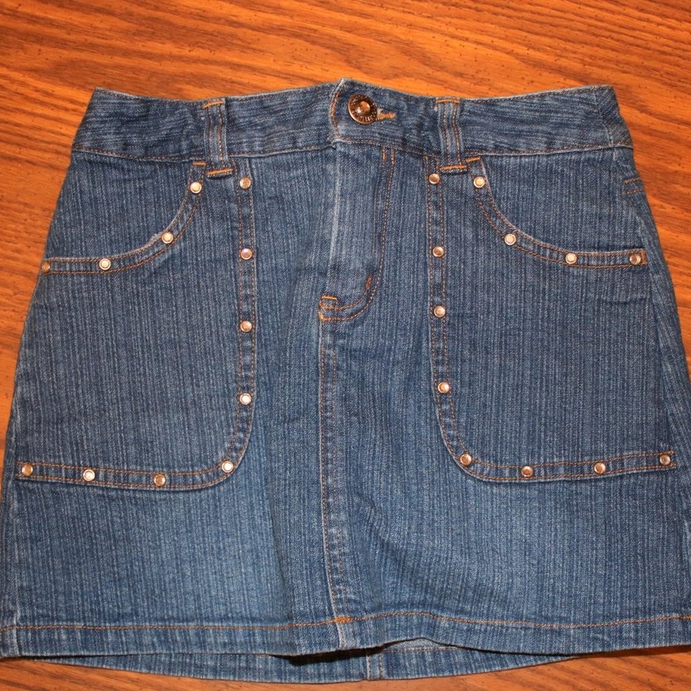 Copper Key Jean Skort with Bedazzled Pockets